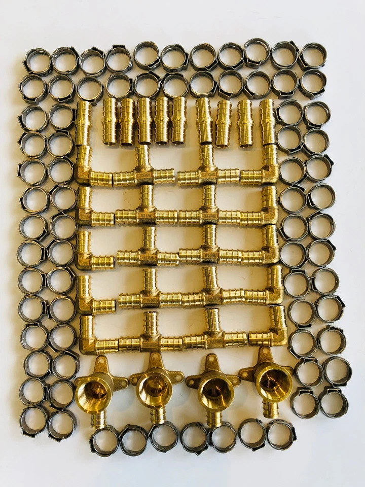 EFIELD 114PCS 1/2" PEX CRIMP FITTINGS, 4 DROP-EAR ELBOW, TEE, COUPLING, ELBOW/10 - Image 2 of 4