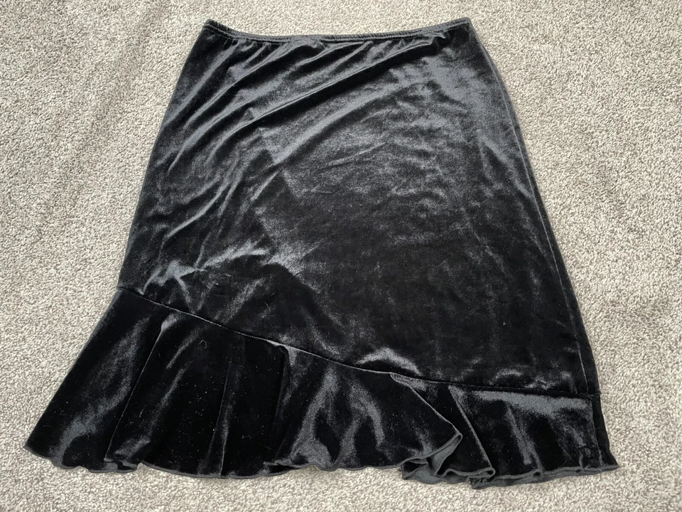 Vintage Exact Change Skirt Womens Large Black Velvet Ruffle Whimsigoth Punk Goth - Image 2 of 4