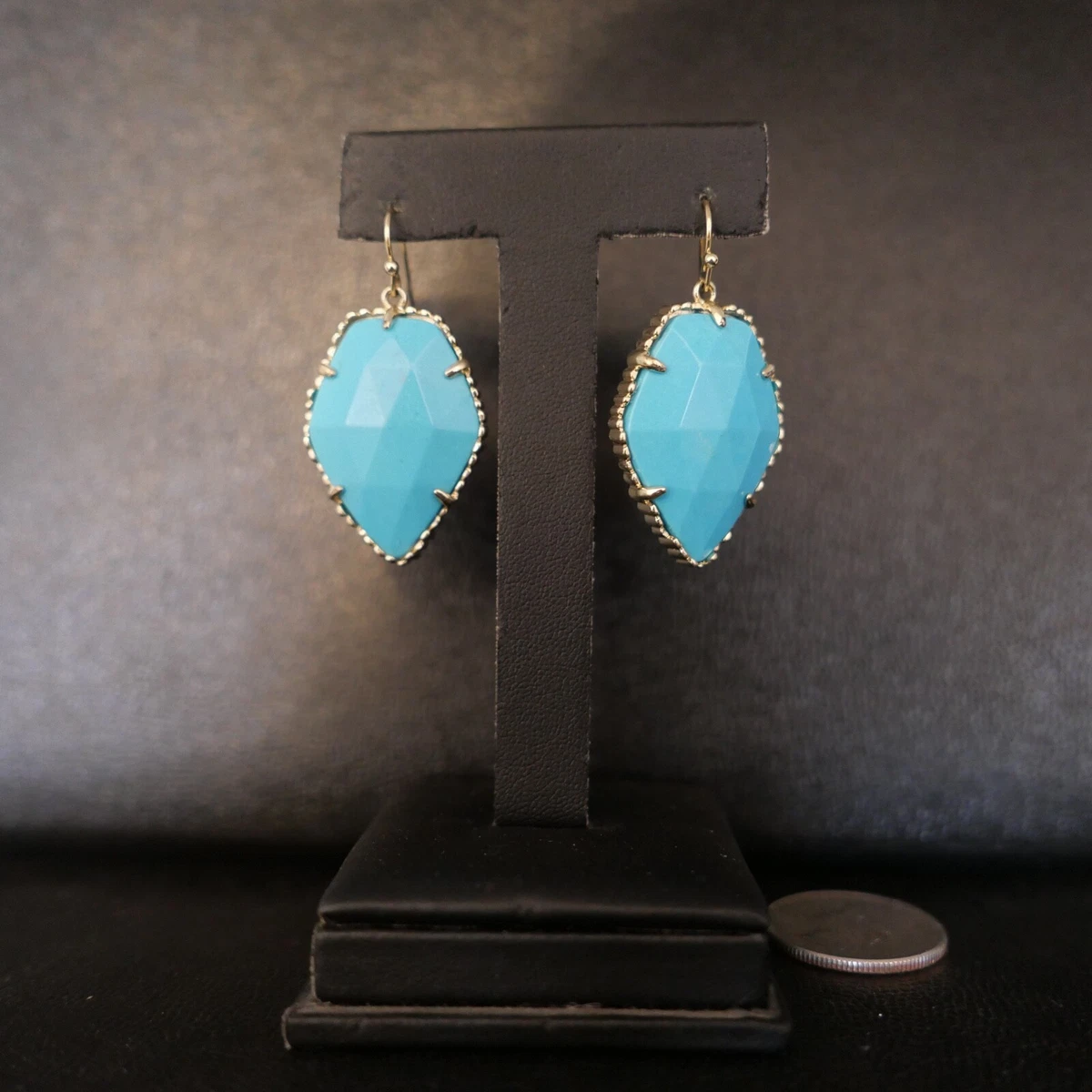 Kendra Scott Corley Earrings Gold tone turquoise blue tone stones