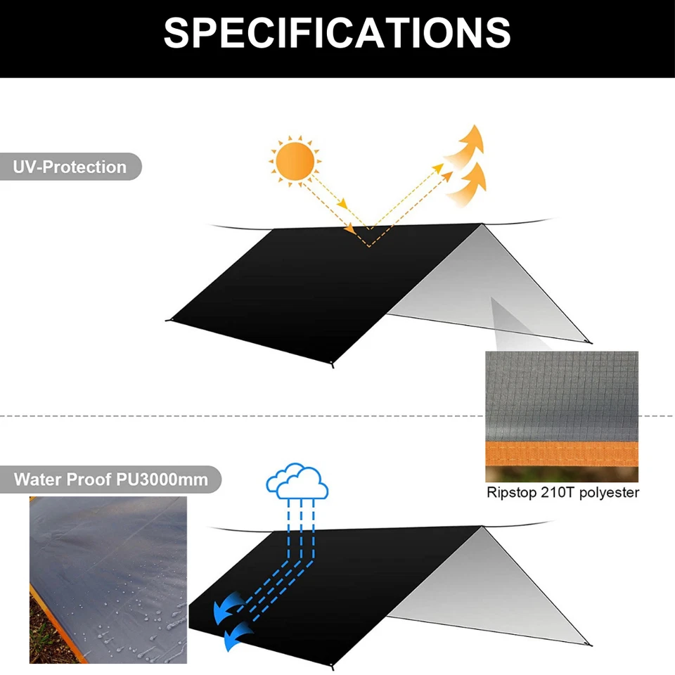 Tarp 4x4m🏕️ Uxellus Zeltplane Sonnensegel Sonnenschutz Wasserdicht Ripstop - Bild 3 von 4