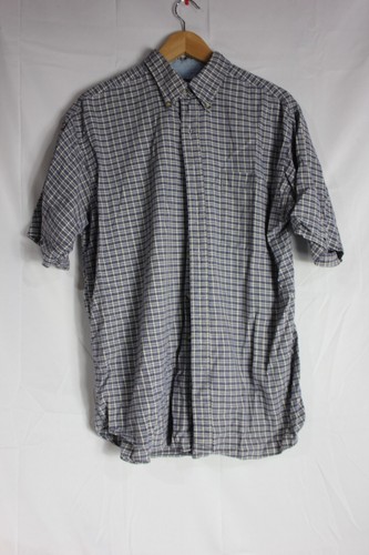 Brittania Men Large Plaid Shirt Gray Short Sleeve Button Front