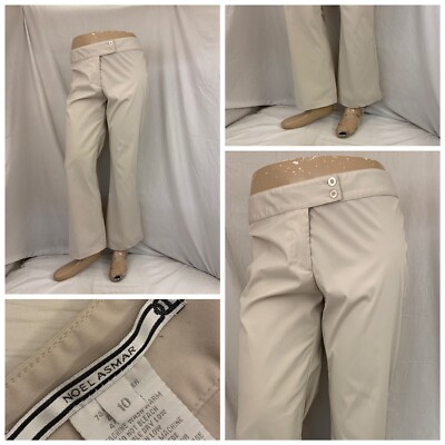 Noel Asmar Pants 10 Brown Flat Front Chino Polyester Blend Wide