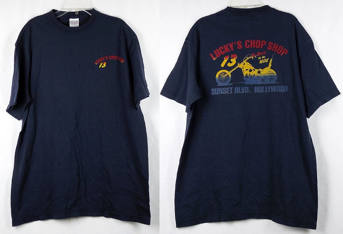Lucky Brand Lucky s Chop Shop Hollywood Chopper Navy Blue T Shirt S Made in USA