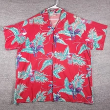 Barefoot In Paradise Shirt Mens 3XL Tall Red Parrot Hawaiian Aloha Made USA