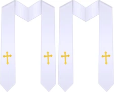 Hanaive 2 Pcs Embroidery Wedding Pastor Stole with Cross White Clergy Church Cho