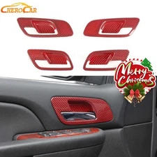 Red Carbon Fiber Door Handle Bowl Trim Cover Overlay For Tahoe Sierra YUKON07-13