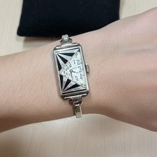 Rare find Elgin Art Deco 14k White Gold black Enamel Ladies Watch working