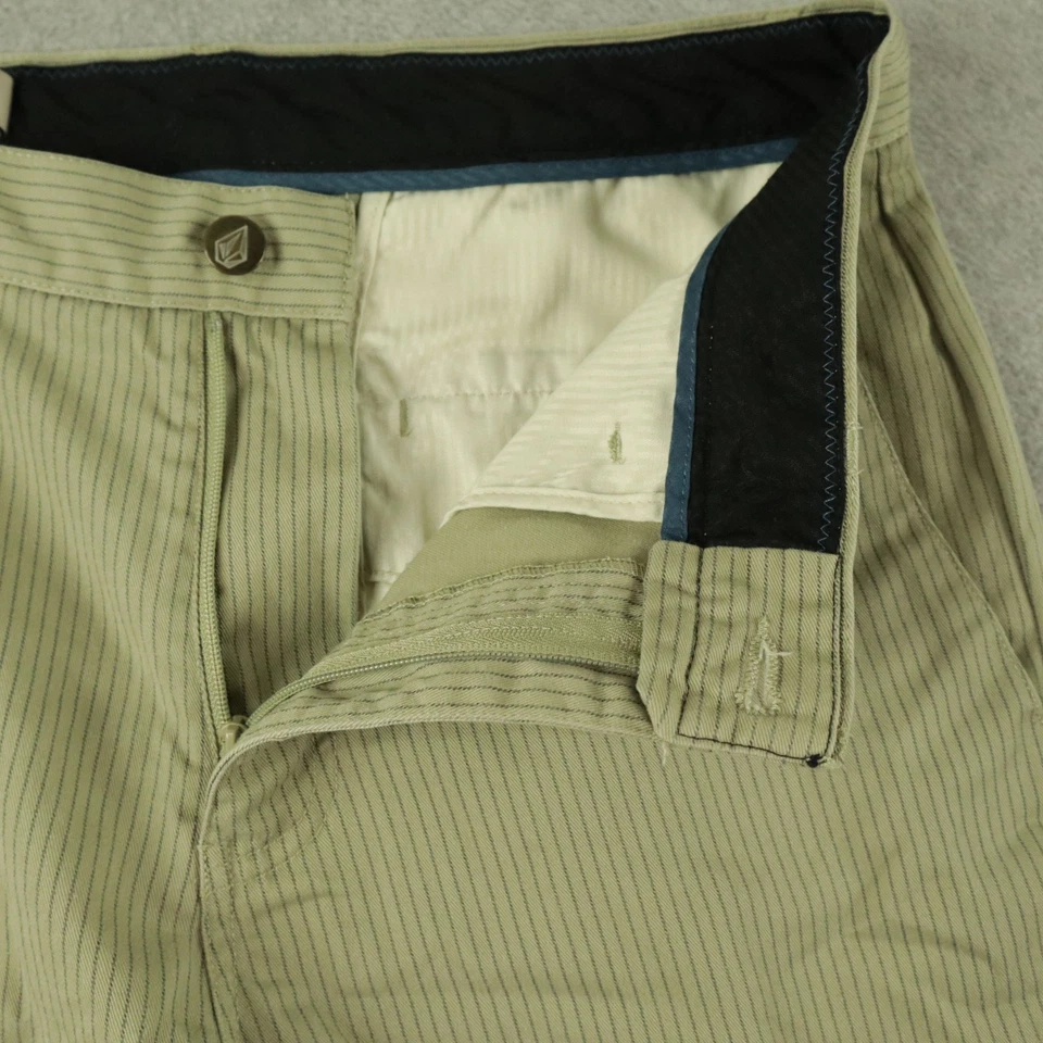 Volcom Shorts Mens 31 Frickin Stripe Chino Tech Pocket Casual Flat Front Beige - Image 2 of 4