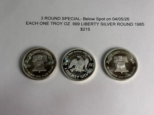 Lot of 3 -1 Oz .999 Fine Silver Rounds “LIBERTY” 1985 Bullion Silver Below Spot!