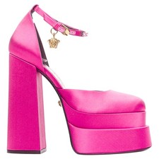 Versace Satin Crystal Medusa Platforms Women Pink Size 40