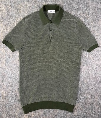 Men's Mango Patterned Cotton Polo Shirt / Size Small / Green Classy Retro