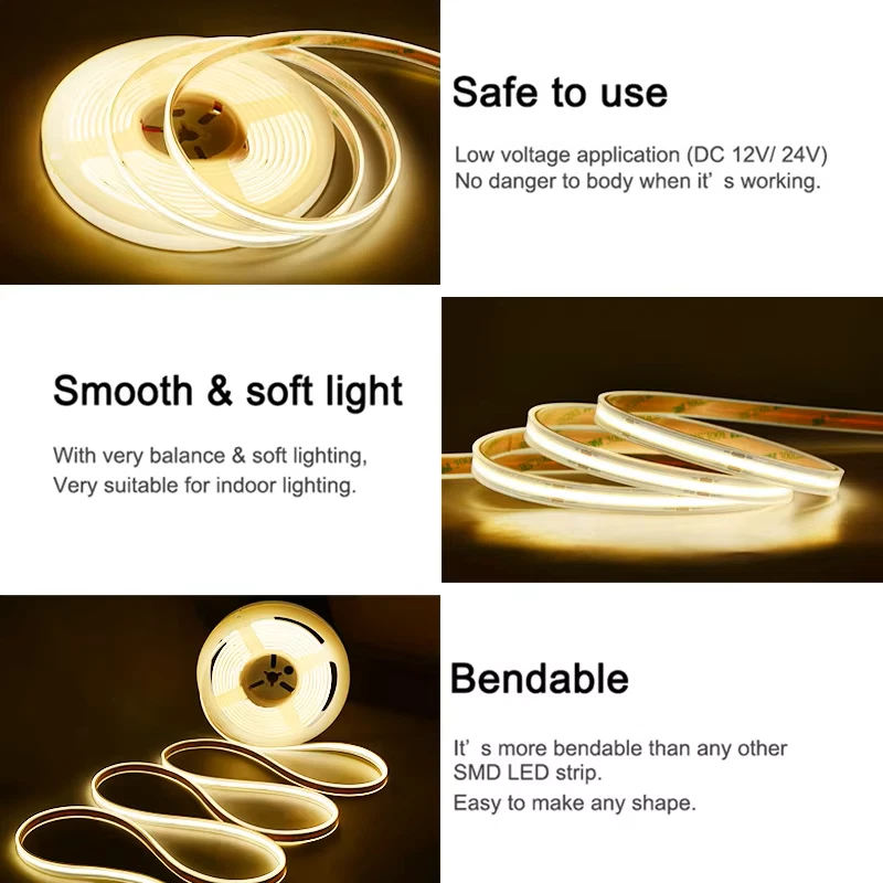 1m 5m 10m 24V COB LED Strip Flexible Rope IP68 Waterproof Lamp Outdoor Lights - Image 2 of 4