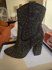 Black rhinestone Studded Ankle Boots.