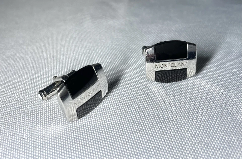 Gemelli Montblanc originali Meisterstuck onice nero e argento sterling 925 - Immagine 4 di 4