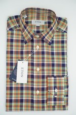 Men Eton Shirt Button Under Collar Signature Twill Slim Fit Size 39 15.5