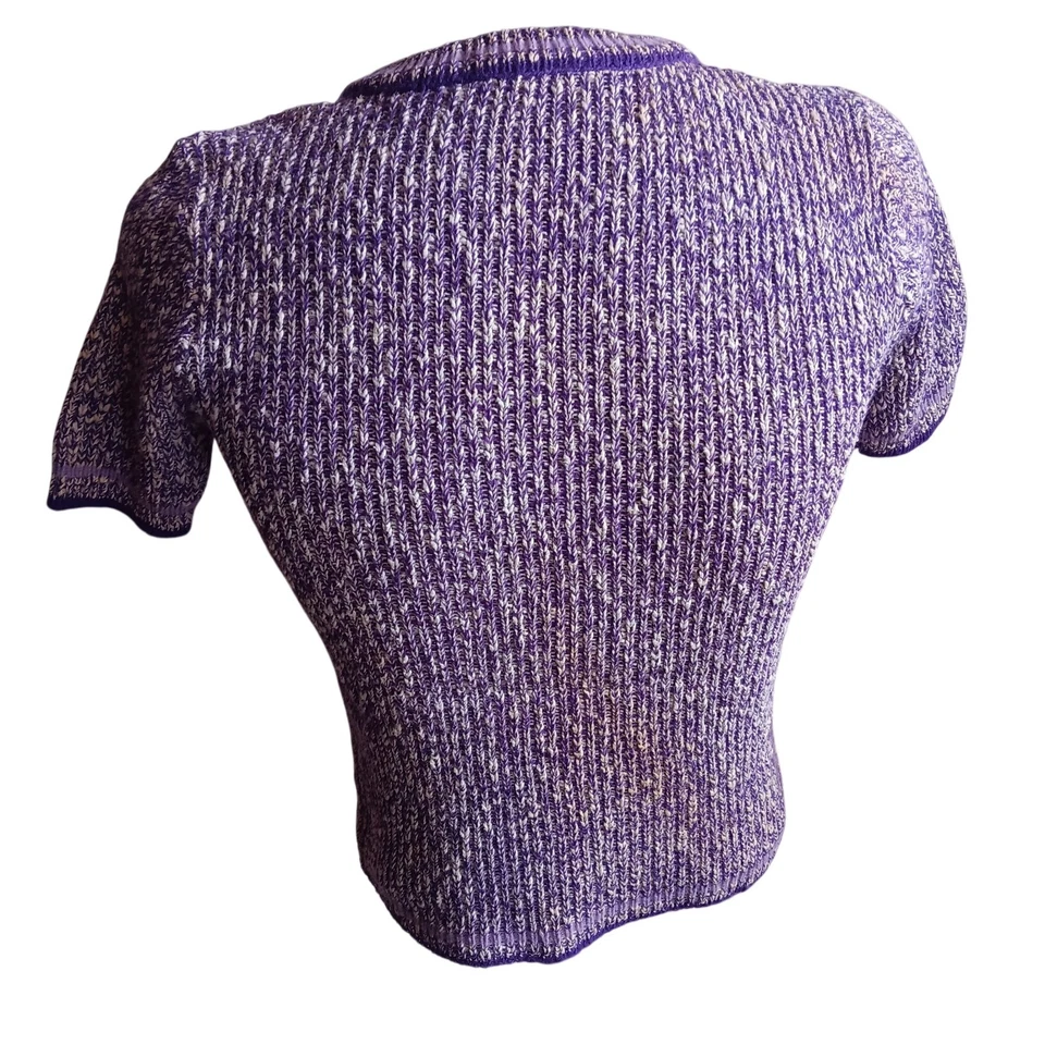 Camiseta Suéter Vintage Años 70 Pequeña Para Hombre Púrpura Acanalada Tejido Groovy Rocker Foto 3 de 4
