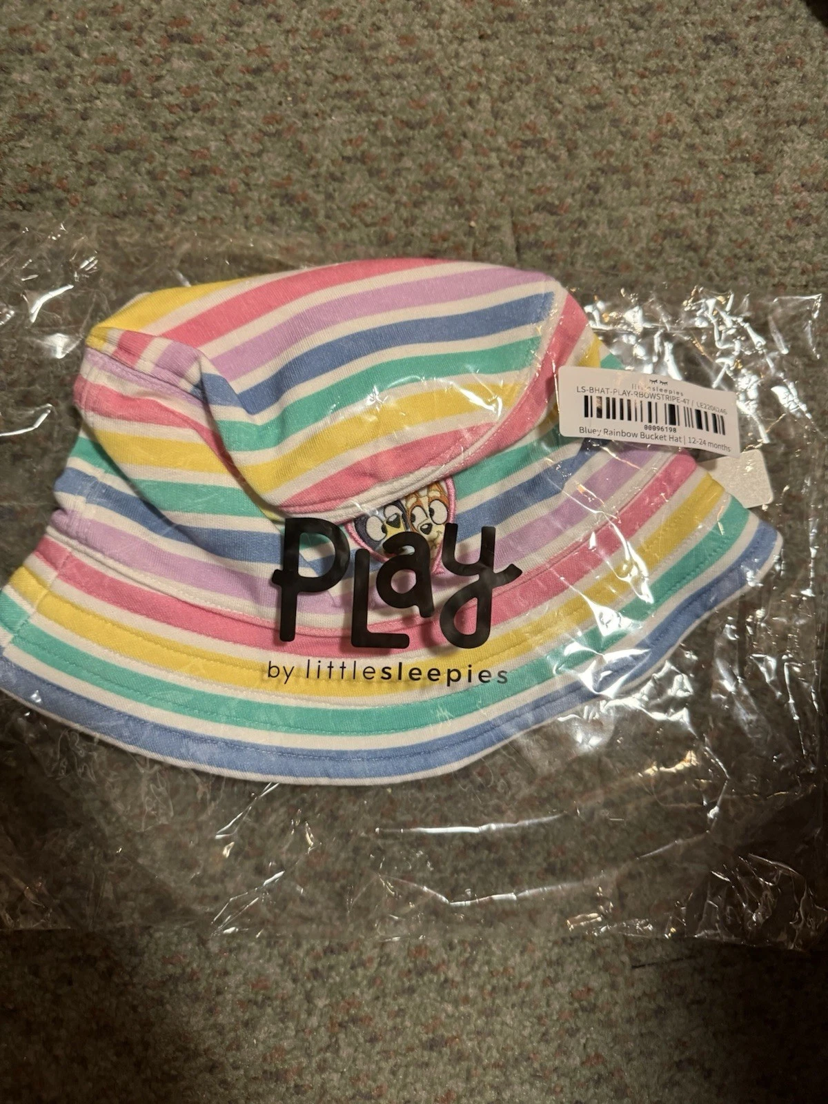 Little Sleepies Bluey Rainbow Stripe Bucket Hat Size 12-24 Months NWT