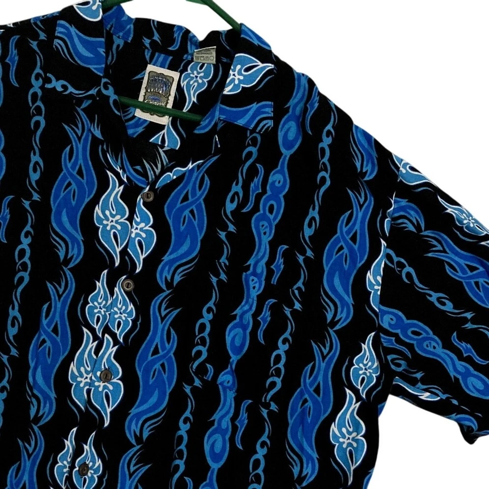 Vtg Ocean Current Original Hawaiian Shirt Men's XL Blue Flames Beach Party - Image 2 of 4