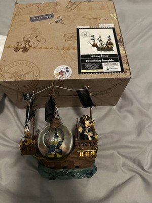 Disney Parks Pirates of the Caribbean Mickey Donald Pluto Ship Snow Globe NIB