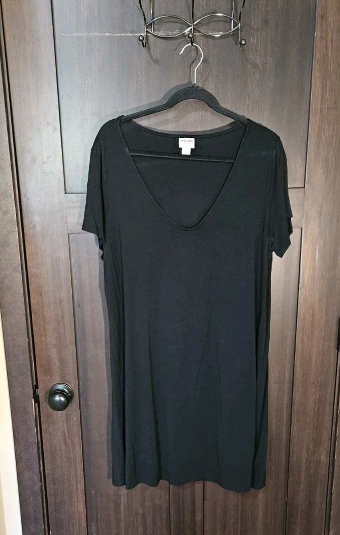 EUC Women's Black Stretch Knit SS Mini Tee Shirt Dress Size XL X-LARGE