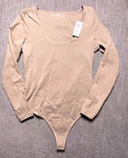 Abercrombie Fitch Soft A F Collection Bodysuit Womens Large Beige Scoop Neck