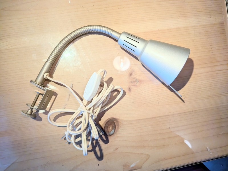 Vintage IKEA Kvart LED Clip-On Gooseneck Desk Lamp. Silver