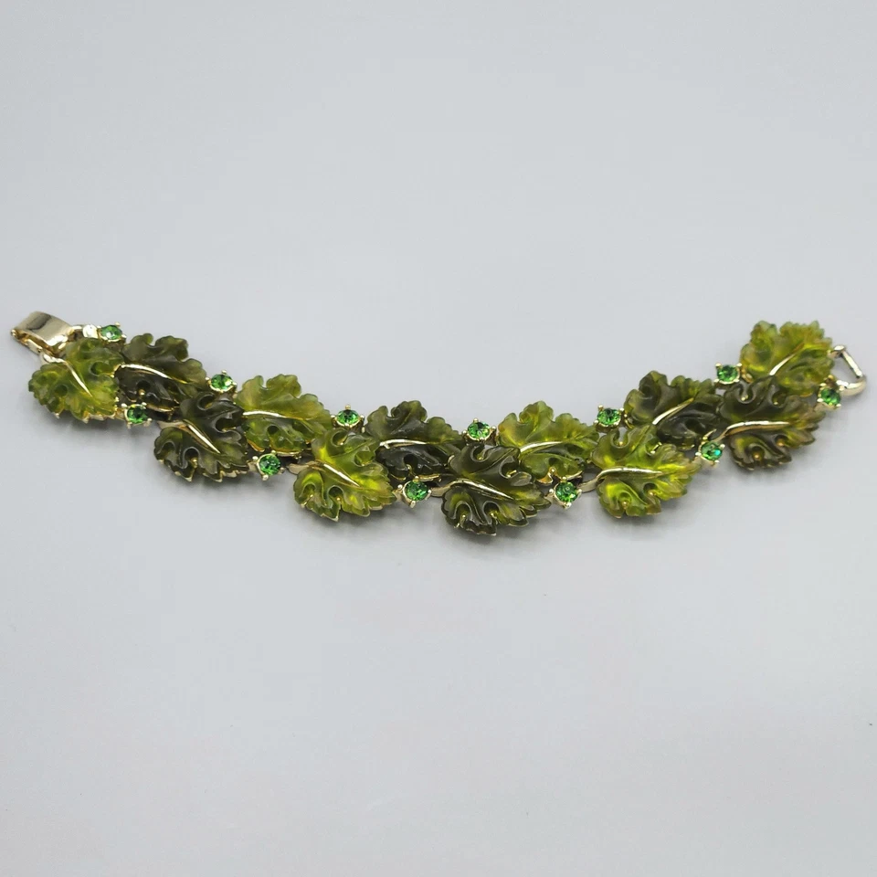 Подписанный Lisner двухцветный зеленый термореактивный кленовый лист золотистый браслет из звеньев 7,5 дюйма - Изображение 2 из 4