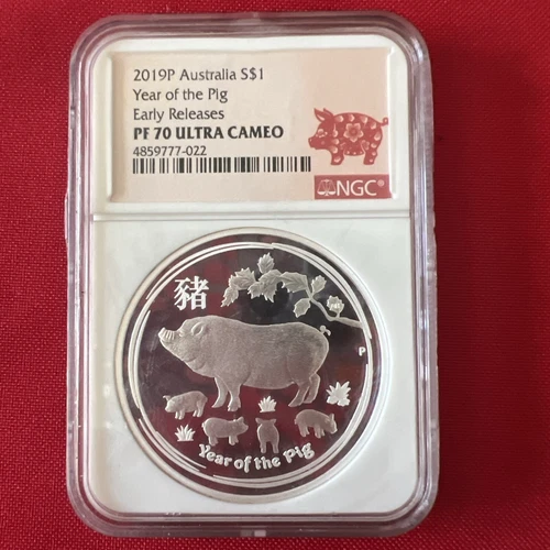 2019 Australia S$1 Silver Lunar Year of the PIG NGC PF 70  ULTRA CAMEO