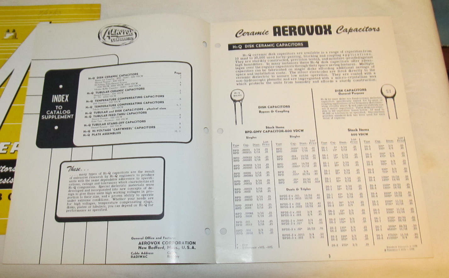 2 Vintage AEROVOX Capacitors Catalog Lot 1954 & Supplement J1137 eBay