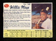 1962 CANADIAN POST CEREAL #142 WILLIE MAYS BIG HEAD WHITE BACK CREASED RARE CARD
