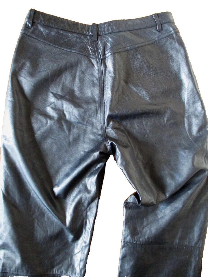 Vintage 90s Y2K Bebe Moda Black Leather Pants M Women Smooth Booty Straight Leg - Image 3 of 4