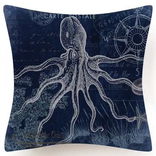 Vintage Linen Blue PILLOW COVER Decorative Ocean Sea 2-Sided Cushion Case 18x18" - 第 34/37 張圖片
