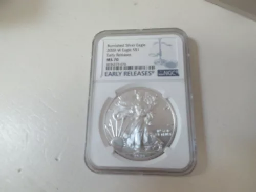 Burnished Silver Eagle  2020 W  Eagle S$1  Early Releases  MS 70    NGC