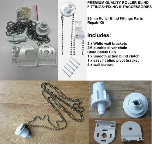 25mm Premium Roller Blind Fittings Kit Metal Brackets Fixing Spare Part White