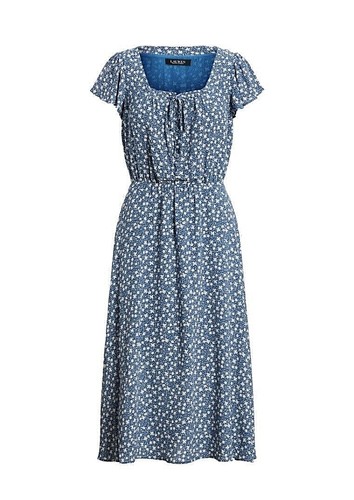 Ralph Lauren Floral Crepe Blue White Midi Dress Womens