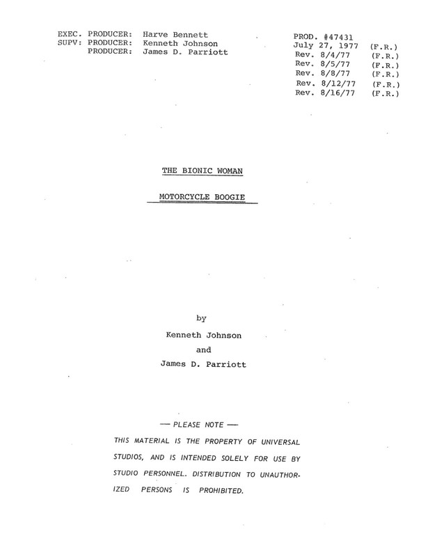 Classic Script The Bionic Woman Motorcycle Boogie Richard Anderson Notes (copy)