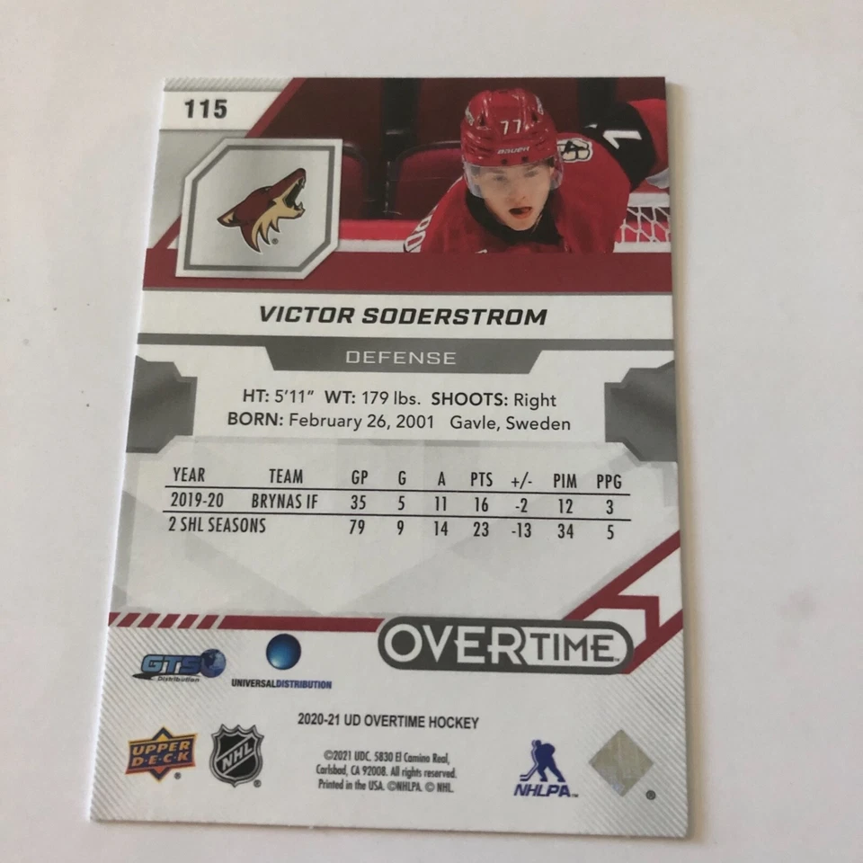 2020-21 Upper Deck Overtime Wave 2 #115 Rookies VICTOR SODERSTROM RC Coyotes - Image 2 of 2