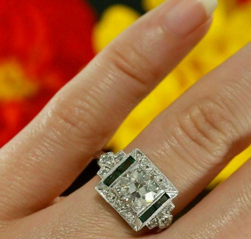 3.50TCW Simulated Green Peridot & White Sapphire Women's Engagement Silver Ring - Picture 3 of 7