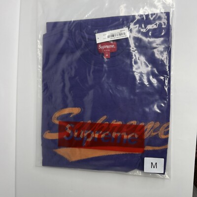 Supreme Intarsia Script Men's Purple Medium Crewneck S/S Tee T