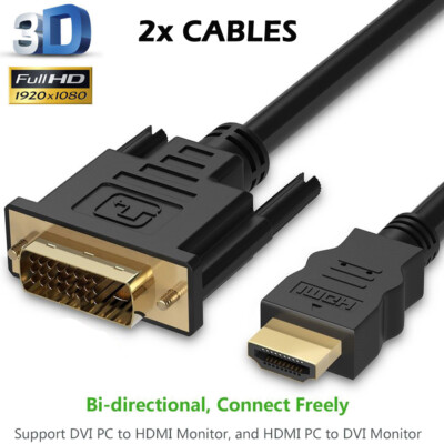 2x 10FT HDMI to DVI Cable (Latest Standard) (Not for Connecting to SCART or VGA)