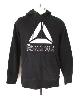 Reebok black cotton polyester hoodie sweatshirt triangle logo kangaroo pocket M