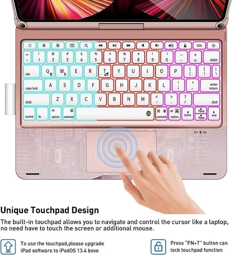 For iPad 7/8/9/10/11th Gen Air Pro 11" Touchpad Keyboard Case with 360° Rotation - Picture 25 of 39