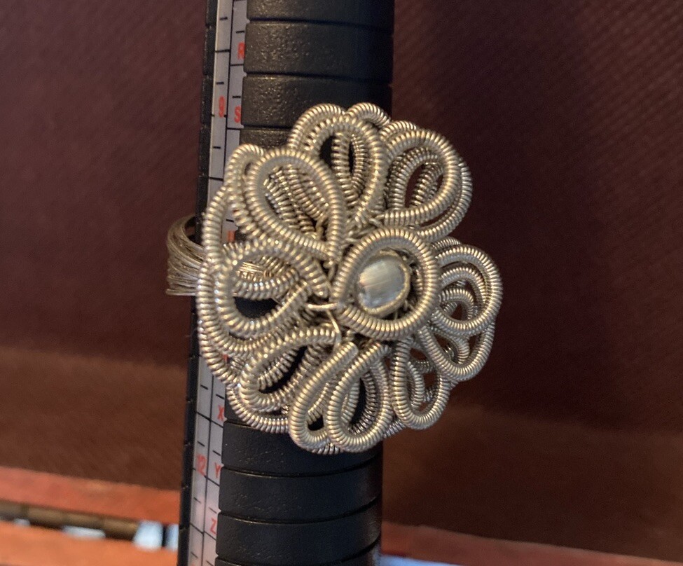 Coiled Spring Wire Statement Ring Silver Flower S… - image 1