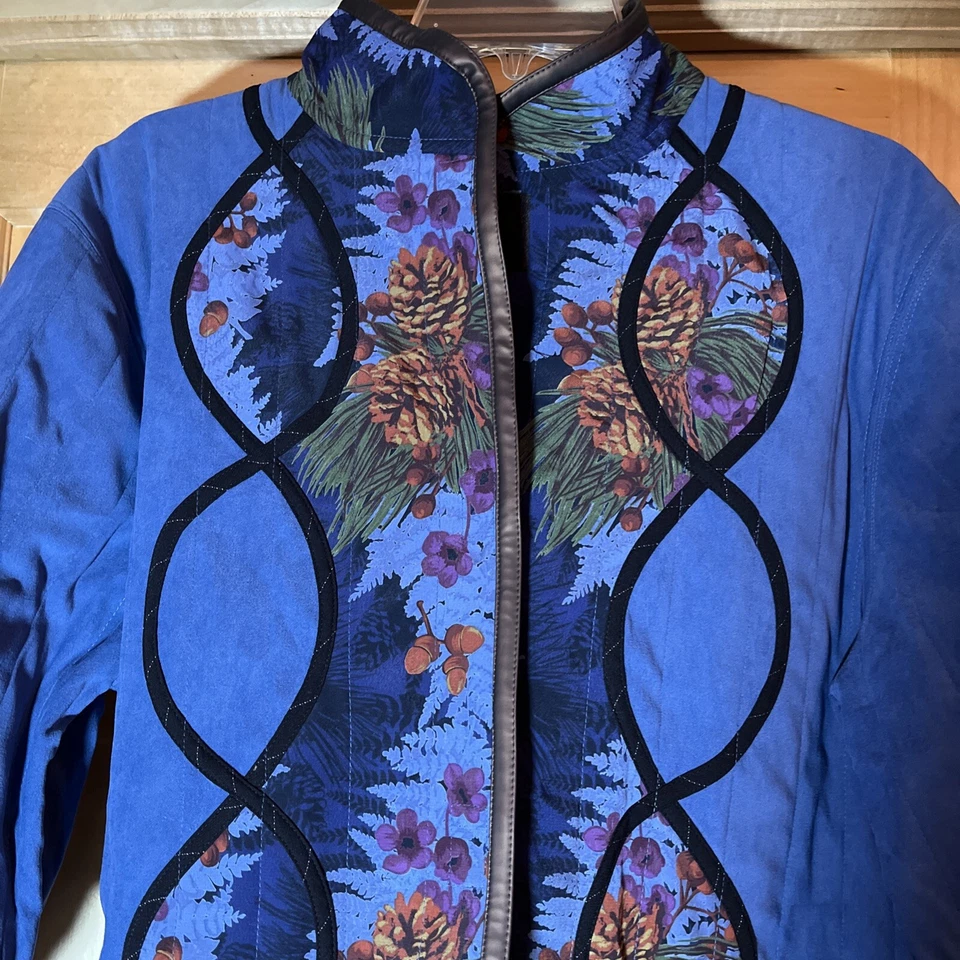 KOOS Of Course Reversible Patchwork Coat Jacket Sz M Blue Faux Leather QVC NWT - Image 2 of 4