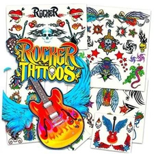 Rock Star Temporary Tattoos Party Favor Set (58 Rocker Tattoos) 