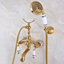 Gold Color Brass Bathtub Wall Mount Clawfoot Bath Tub Faucet  Handheld Shower