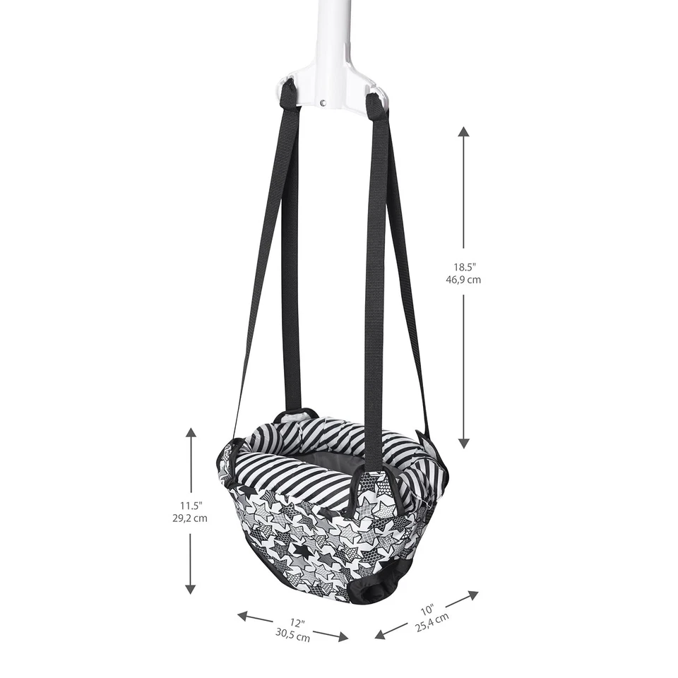 Evenflo Exersaucer Puerta Way Jumper Bebé Niño Pequeño Jugar Divertido Estrellas Blancas y Negras Foto 2 de 4