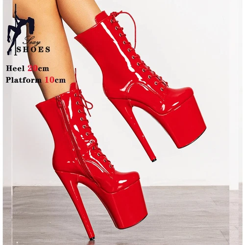 High Heel 20CM Ankle Boots Black 8inch Nightclub Boot Pole Dance Sexy Party Shoe - Picture 9 of 28