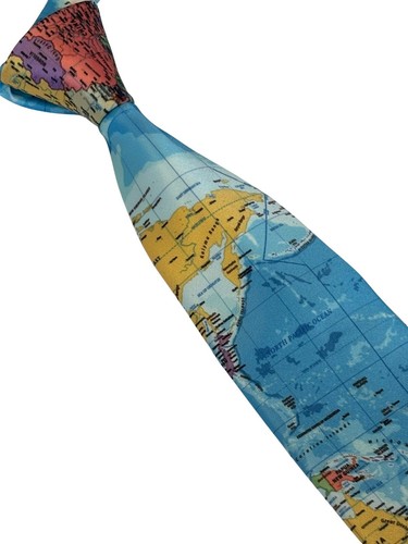 world map design mens tie blue designer necktie by Frederick Thomas - Picture 7 of 7