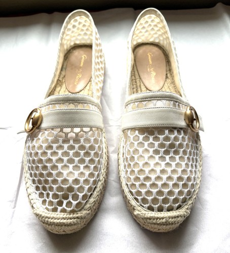 GIANVITO ROSSI IVORY LEATHER EMBROIDERY MESH ESPADRILLES SIZE: 39